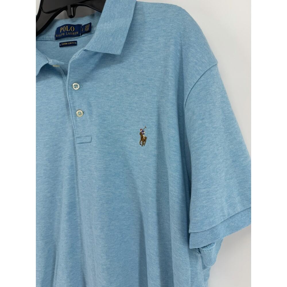 Polo Ralph Lauren - Custom Slim Fit - Light Blue Cotton Polo Shirt - Large - Picture 3 of 7